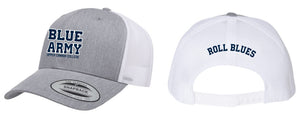 BBC - Grey Trucker Hat with White Mesh and Roll Blues in Navy Blue (snap back)