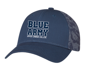 BBC - Navy Trucker Hat Mesh Camo with Roll Blues in White (snap back)